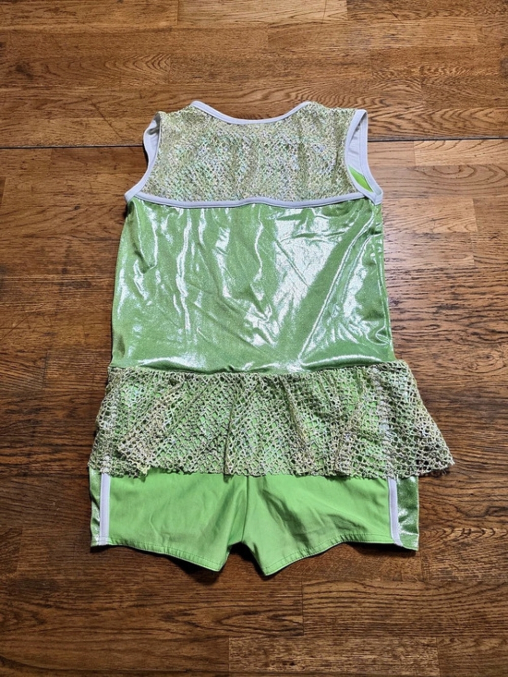 A Wish Come True Neon Green Dance Costume Cosplay With Iridescent Lace Overlay